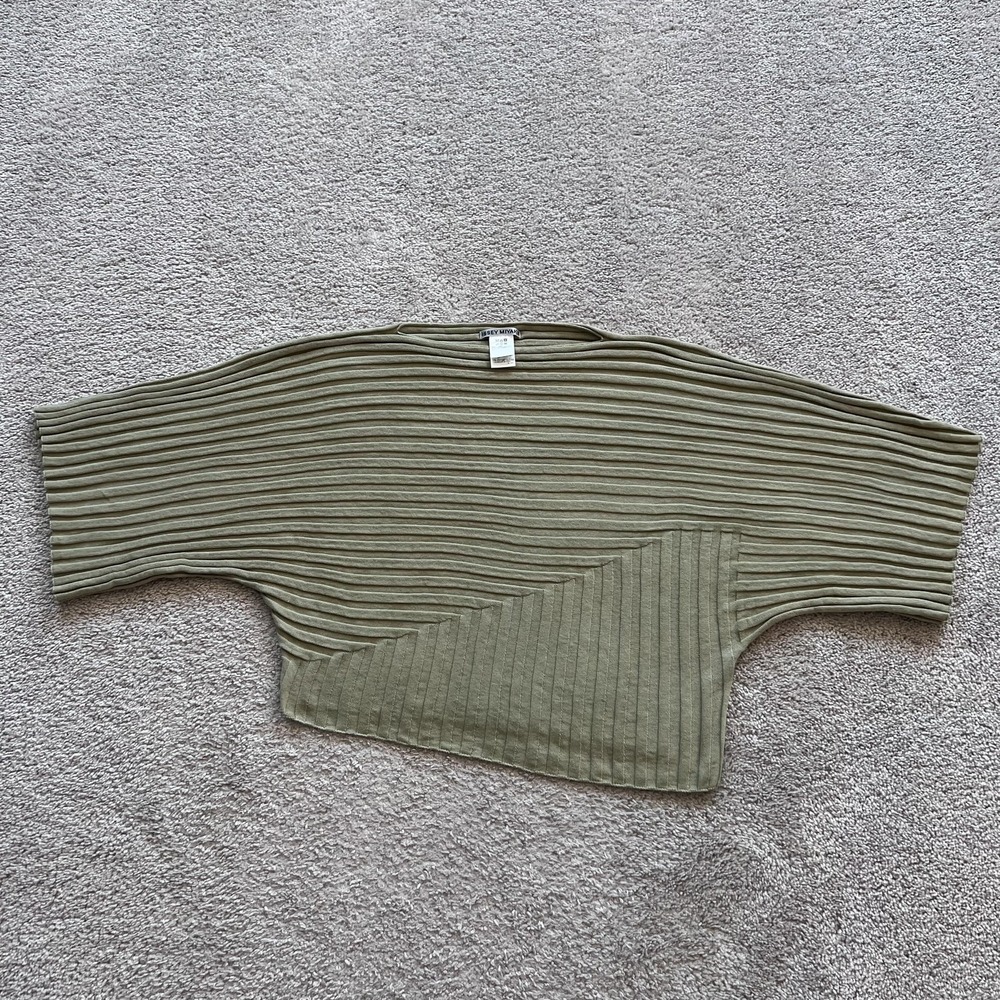 Issey Miyake Asymmetric Ribbed Dolman Top Womens 2 Green Boat Neck Oversized